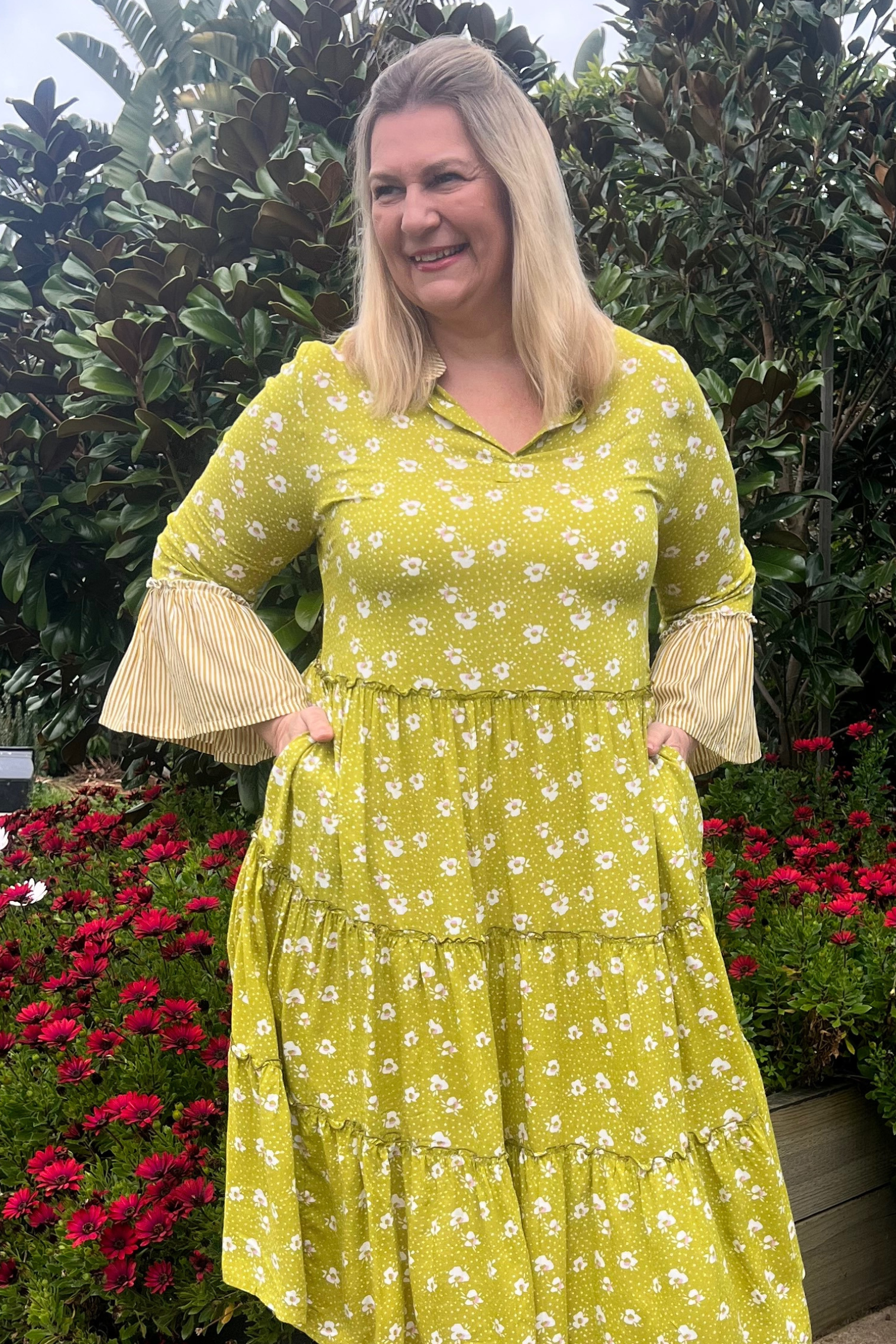 Dress Melanie - Chartreuse Flower